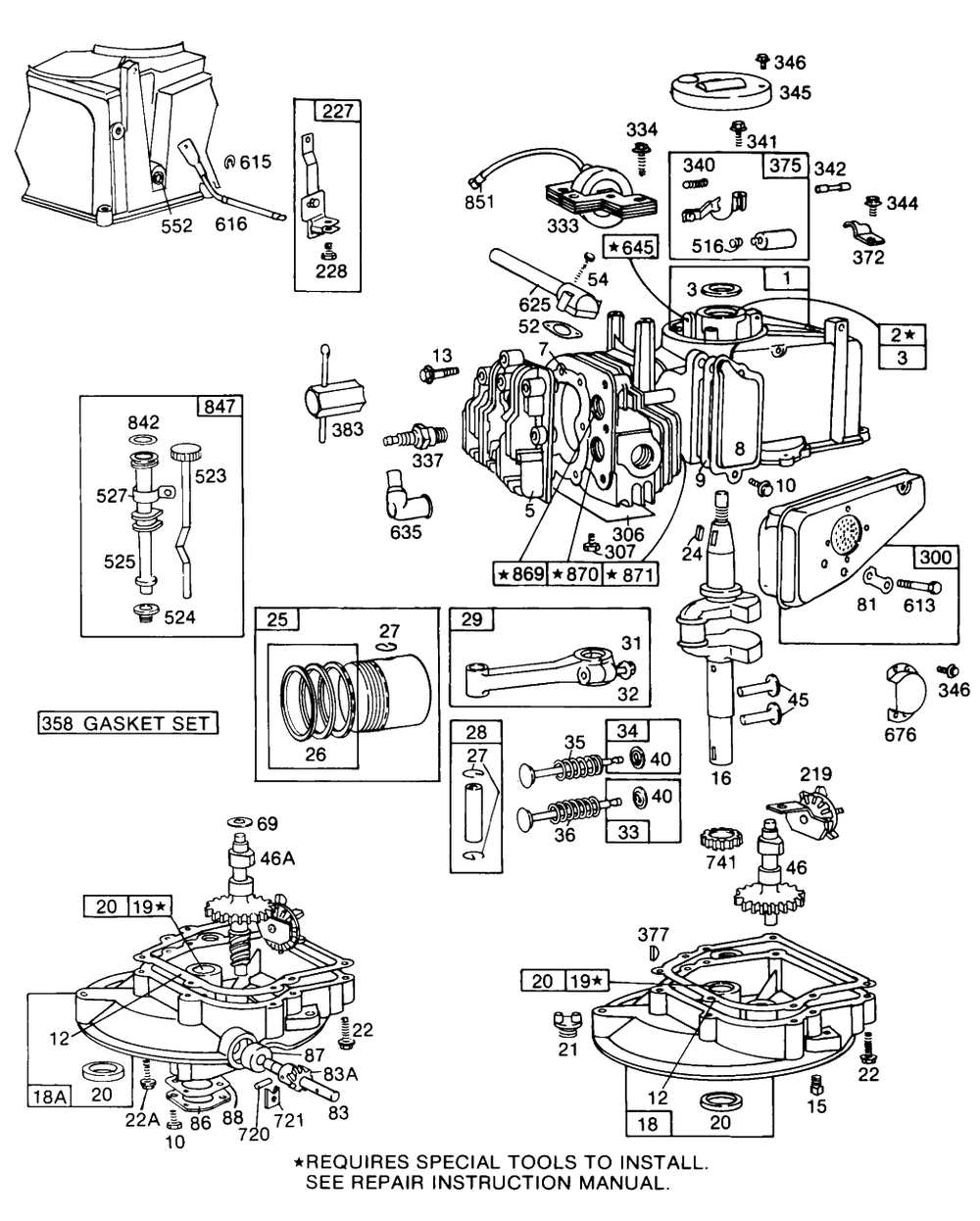 Cyl,oil Fill,piston,sumpbase Diagram and Parts List for 113988-0144-XX  Briggs and Stratton Engine